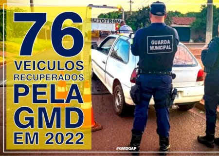 Guarda Municipal de Dourados recuperou 76 veículos furtados em 2022