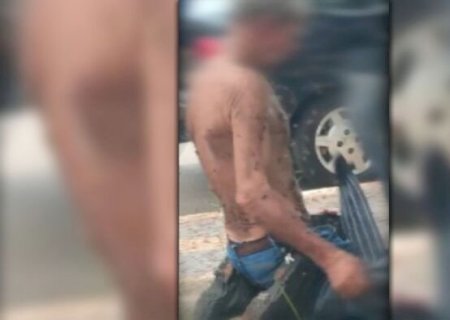 Idoso é atacado por abelhas e fica de joelhos em praça de Três Lagoas (vídeo)