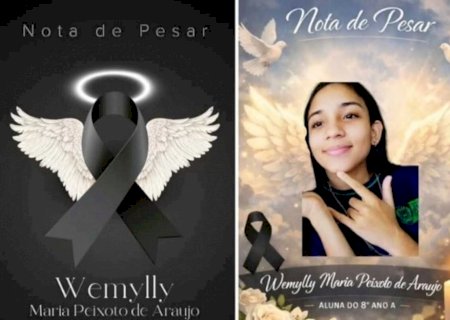 Fátima do Sul chora pela morte da jovem Wemylly Peixoto, Escola divulga Nota de Pesar