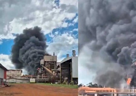 Incêndio de grandes proporções atinge usina em Nova Alvorada do Sul (vídeo)