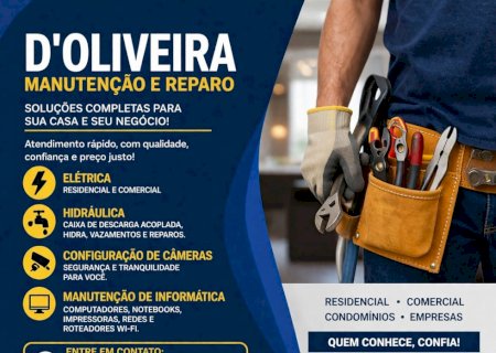 Itaporã e região - D'Oliveira Manutenção e Reparo oferece serviços elétricos, hidráulicos e informática