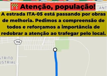 Itaporã: estrada ITA-05 passa por obras e exige cuidado redobrado