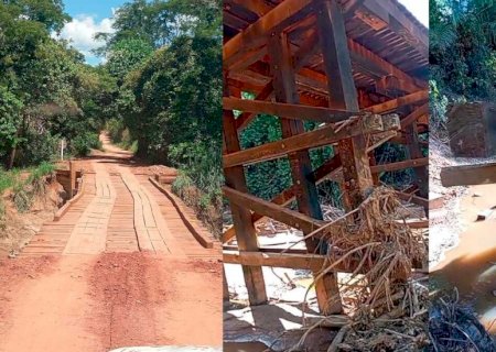 Ponte torta e escorada com cabo de aço preocupa moradores de Corguinho: 'risco de tragédia'