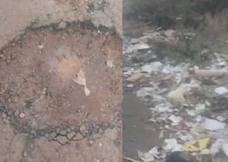 Asfalto 'some' no meio de buracos no Aero Rancho: 'cadê o dinheiro do povo?'